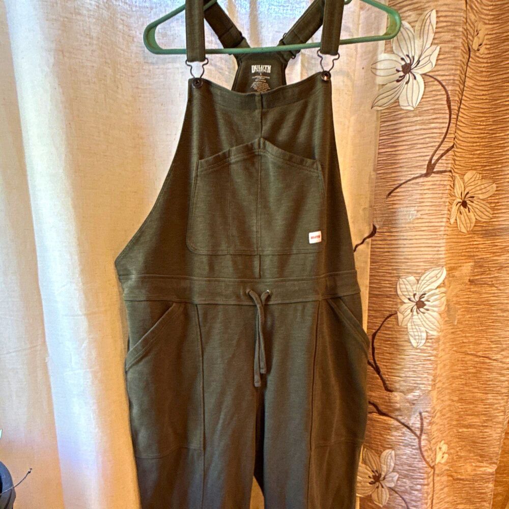 Duluth Trading Co. Souped-Up Sweats Storm Cotton Overalls – Olive Green, Size L